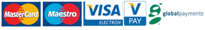 payment by card: MasterCard, Maestro, Visa electron, V Pay and Global Payment 